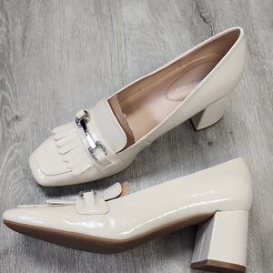 Bandolino Patent Kiltie Block Heel Loafers - Cream